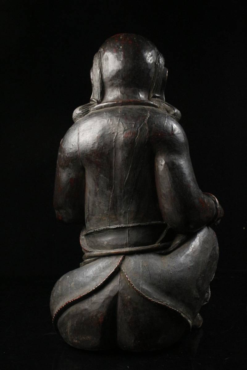 LIG】中国美術 木彫乾漆 童子像 特大51㎝ 人物像 時代古玩 旧家蔵出品 
