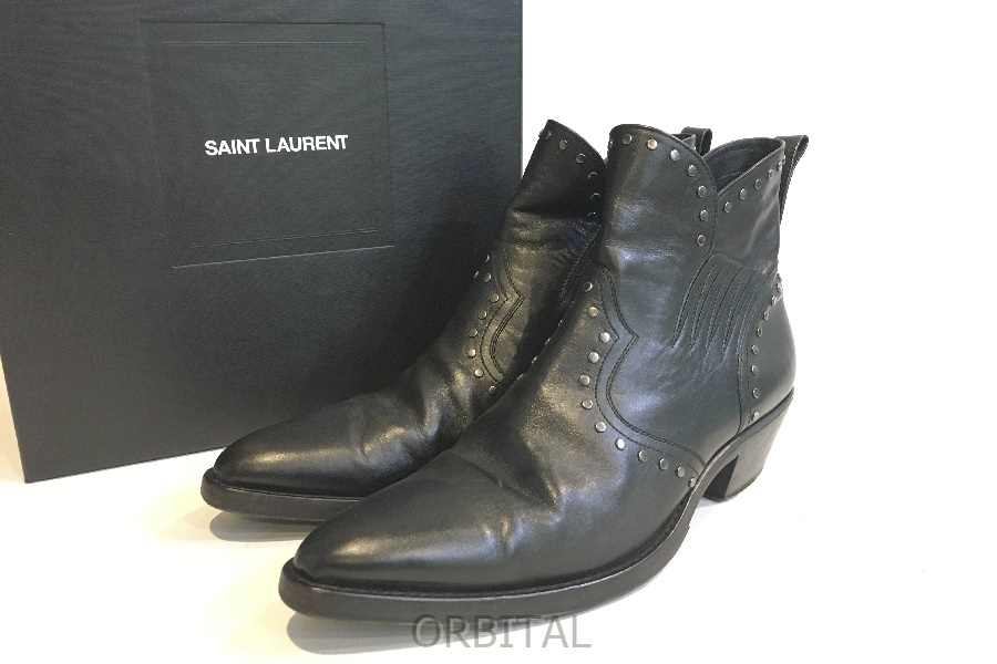 二子玉) SAINT LAURENT サンローランパリ ダコタ50 スタッズレザーショートブーツ メンズ 44 ブラック_画像1