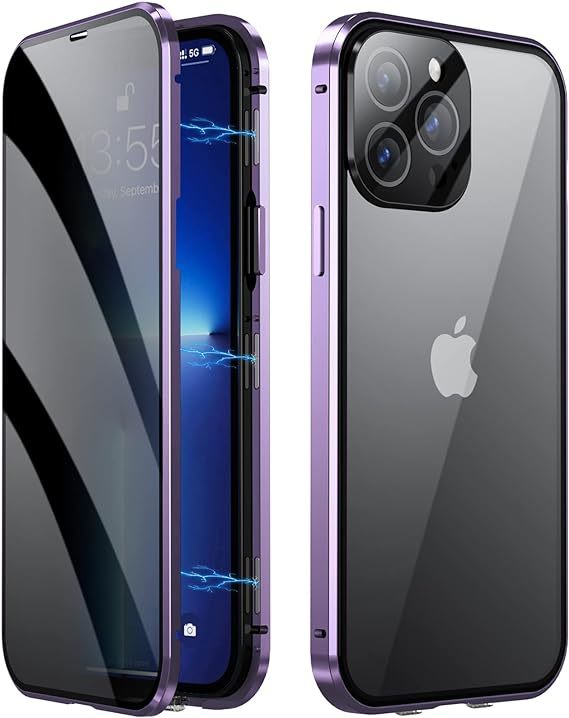 ロック付き 覗き見防止 iPhone15 Pro ケース カメラ保護 両面ガラス カバー アルミバンパー マグネット式 アイフォン15プロマック ケース_画像5