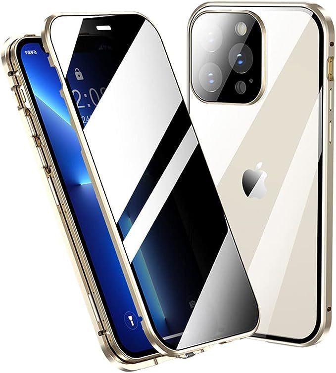 ロック付き 覗き見防止 iPhone15 Pro ケース カメラ保護 両面ガラス カバー アルミバンパー マグネット式 アイフォン15プロマック ケース_画像4