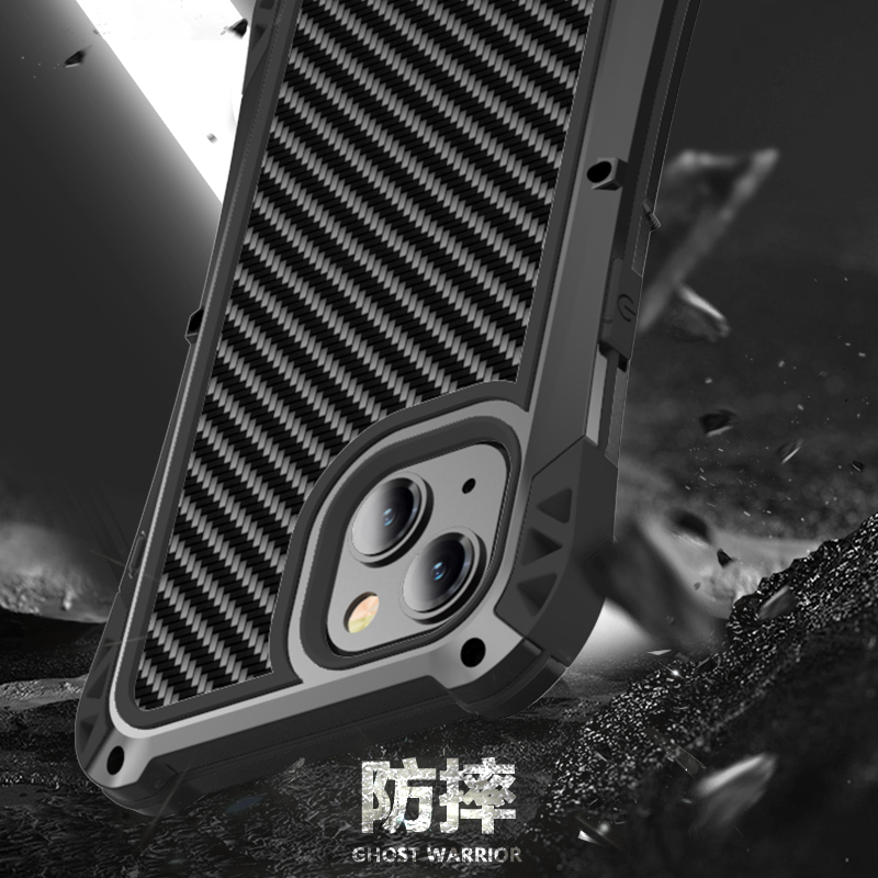iPhone 13 Pro Max 炭素繊維 カバー ケース 耐衝撃型 耐震防塵 防水 最強 アイフォン13プロマックス ケース耐久性 TPU 金属 ダブル構造_画像3