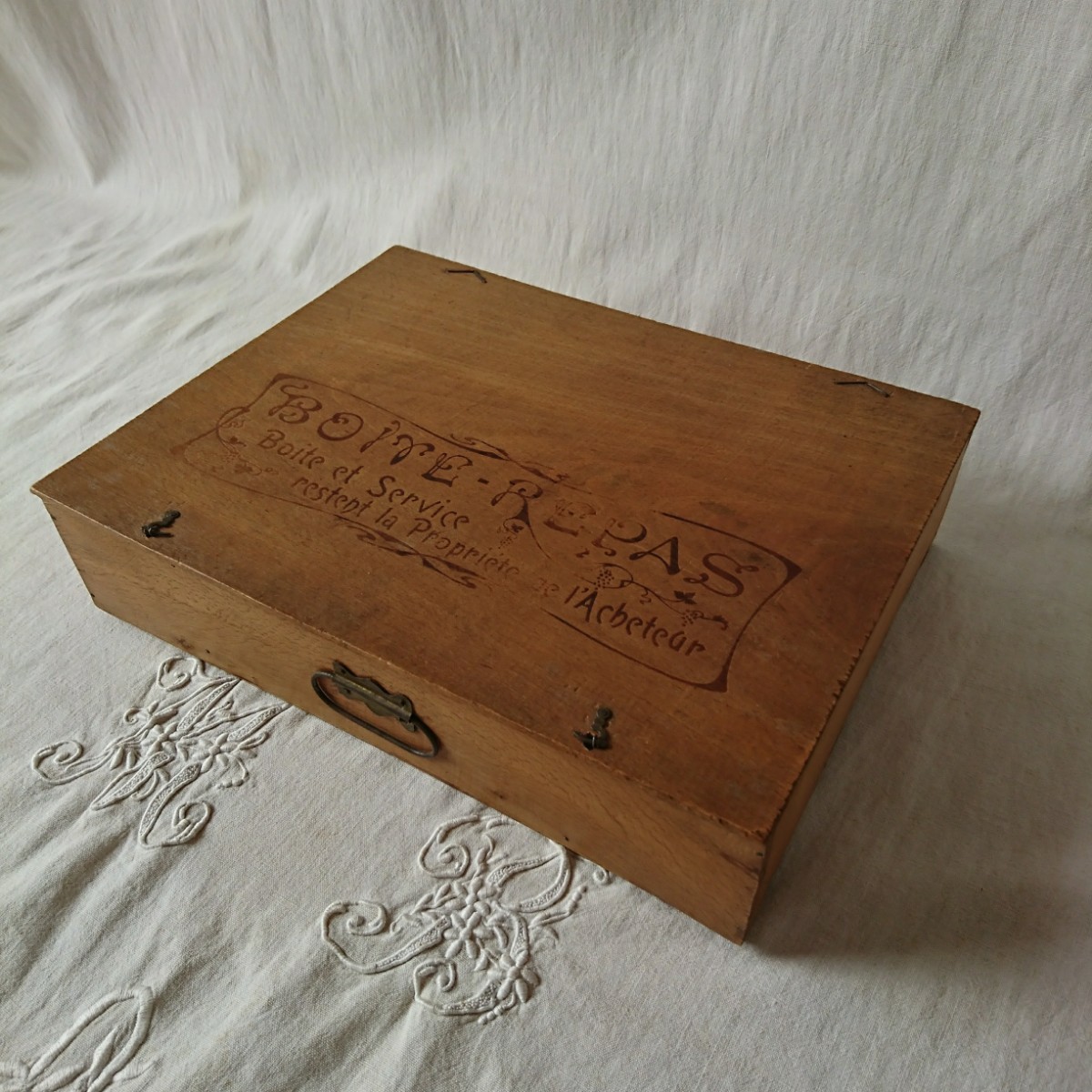 フランスアンティーク 木箱 Boite-Repas ディスプレイケース 収納箱 小物入れ ソーイングボックス ブロカント シャビー_画像1