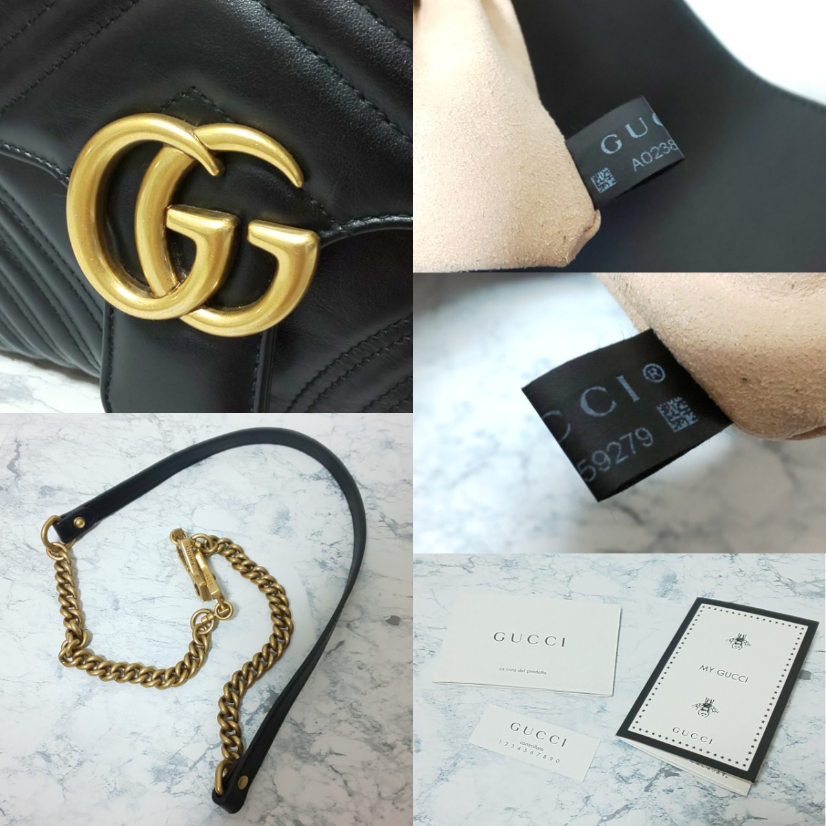 【極美品】GUCCI グッチ GGマーモント スモールトップハンドル 2wayチェーンショルダーバッグ キルティング カーフレザー 498110 ハート 黒