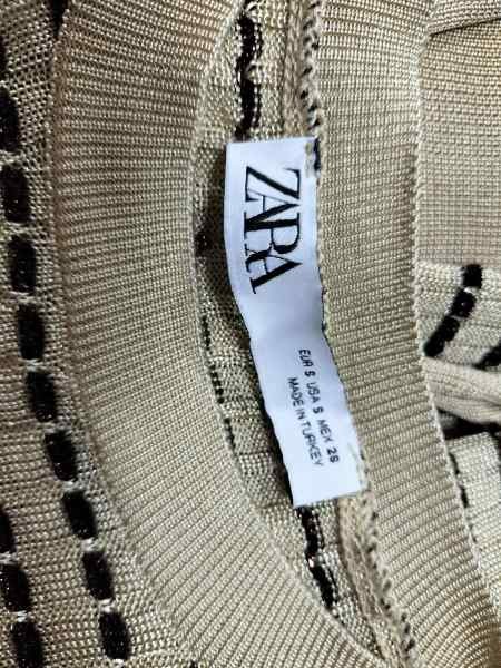 送料230円～【中古】 ZARA ザラ 長袖 ニット セーター S 茶系 ベージュ系 レディース ボーダー キラキラ ラメ 大人 素敵 春秋冬物 先取_画像4