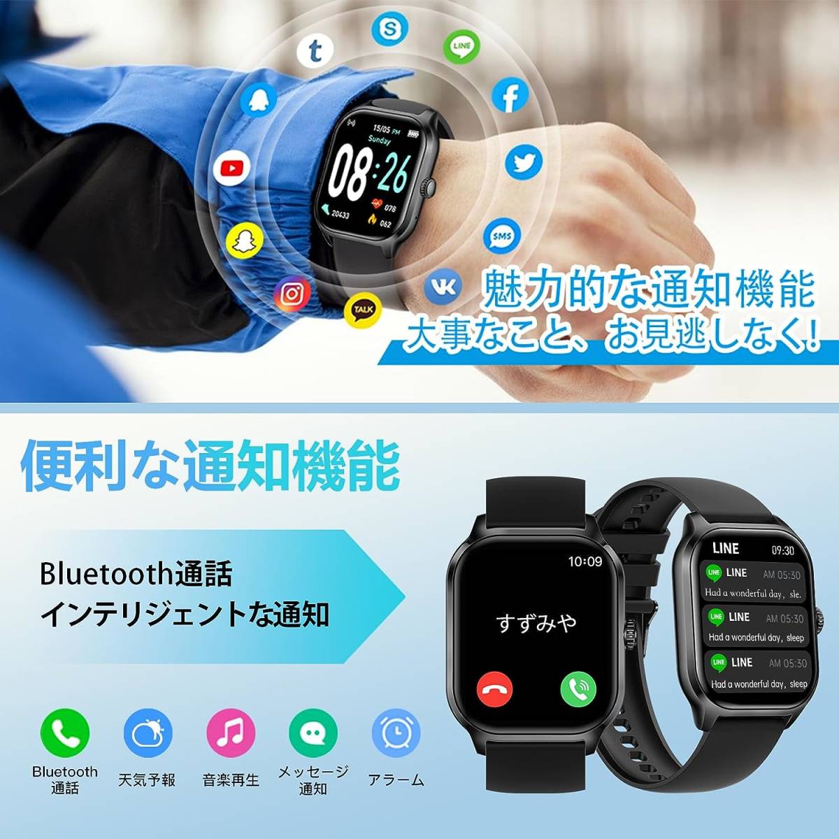 2023新登場 2 01インチ大画面】スマートウォッチ 通話機能付き|PayPay