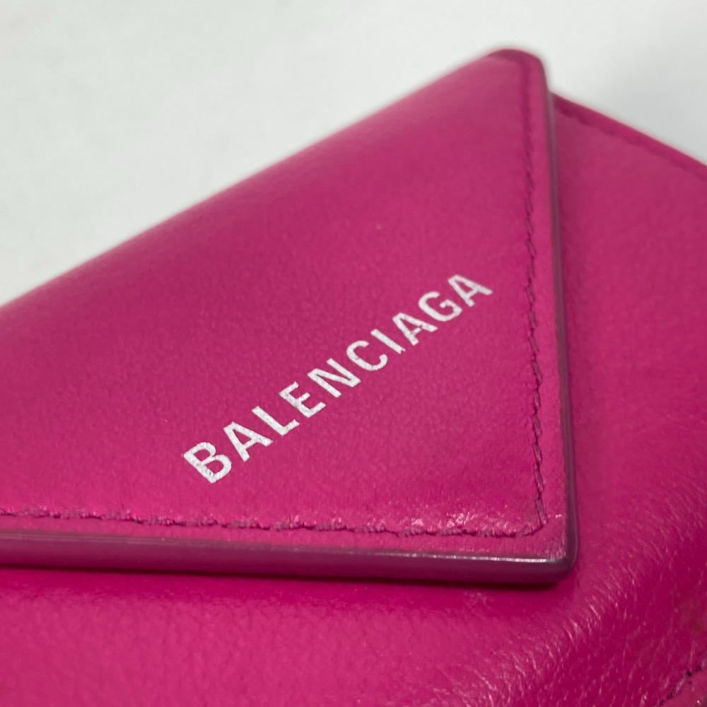 BALENCIAGA Balenciaga 391446 Logo paper Mini compact wallet 3. folding purse leather Pink Lady -s[ used ]