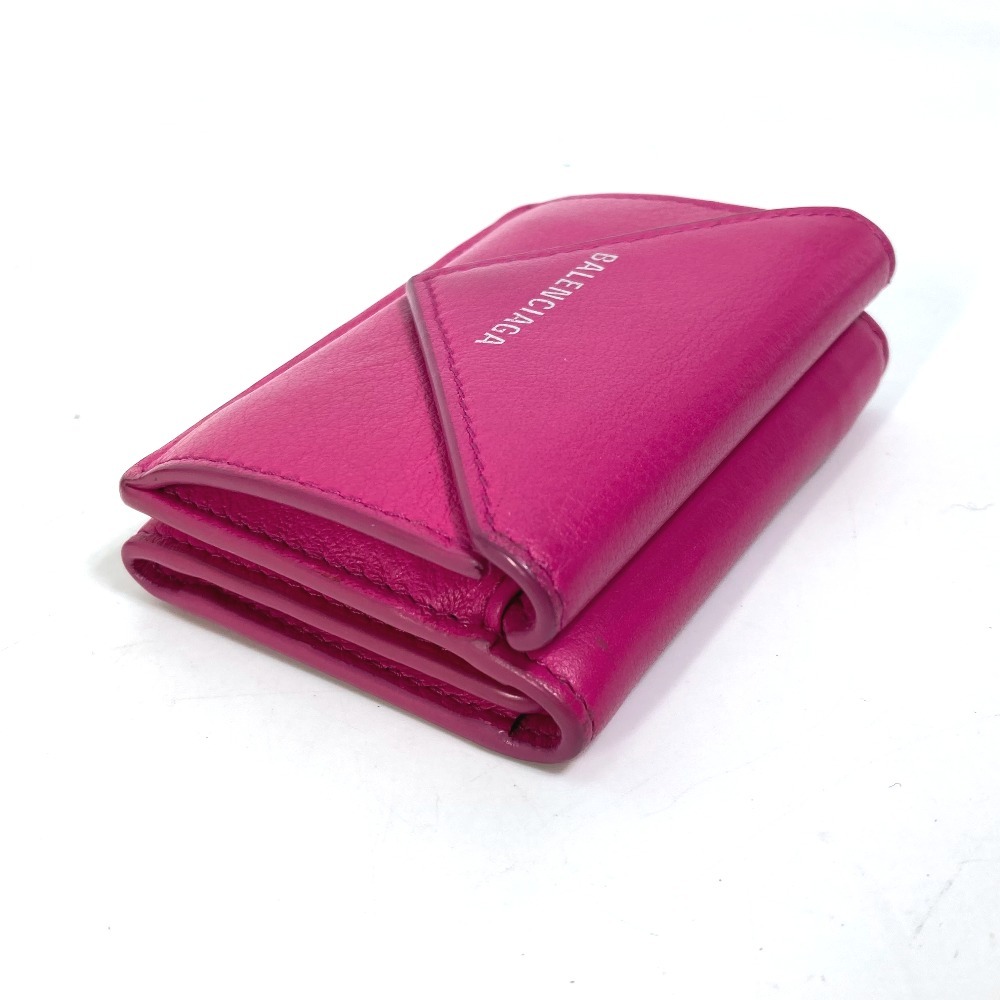 BALENCIAGA Balenciaga 391446 Logo paper Mini compact wallet 3. folding purse leather Pink Lady -s[ used ]