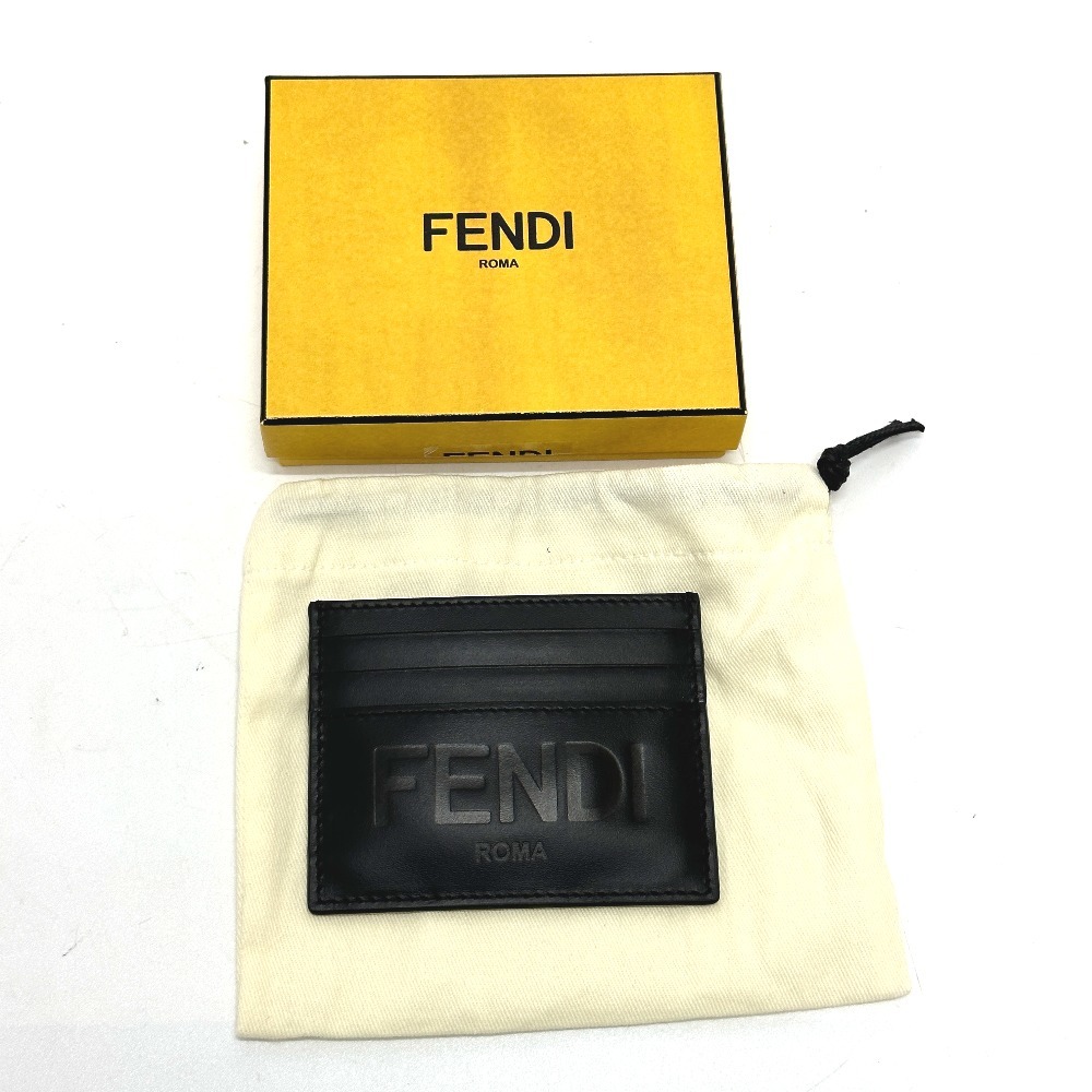FENDI フェンディ 7M0164 ロゴ 名刺入れ パスケース カードケース レザー ブラック メンズ【中古】未使用_画像6