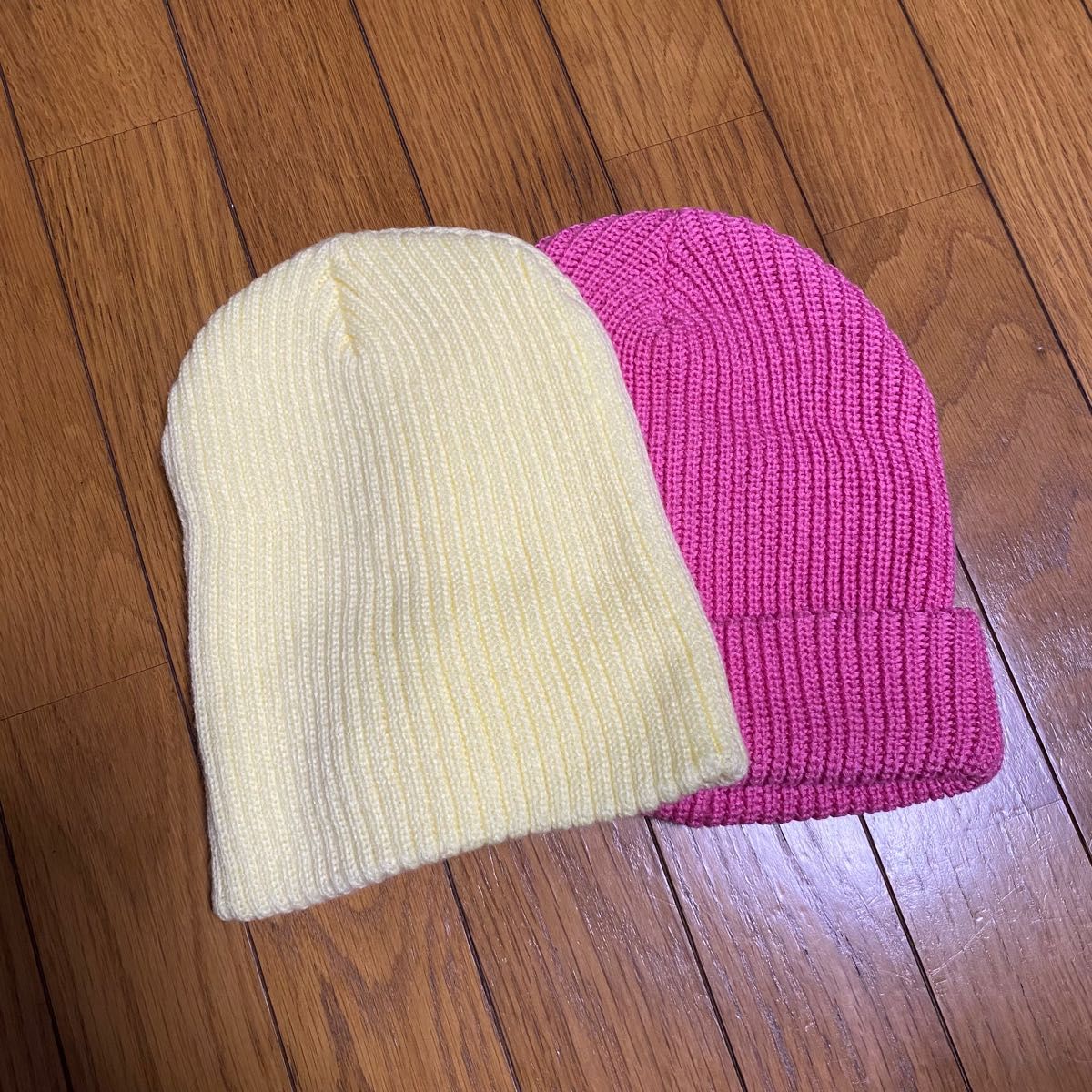ニット帽　ビーニー　レモンイエロー　ピンク　黄色　パステルカラー  2枚セット