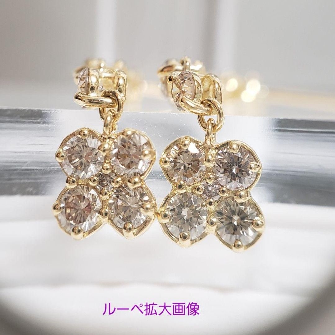 新品☆K18 天然ダイヤモンド 1.10ct set 揺れる縦長大振り ピアス