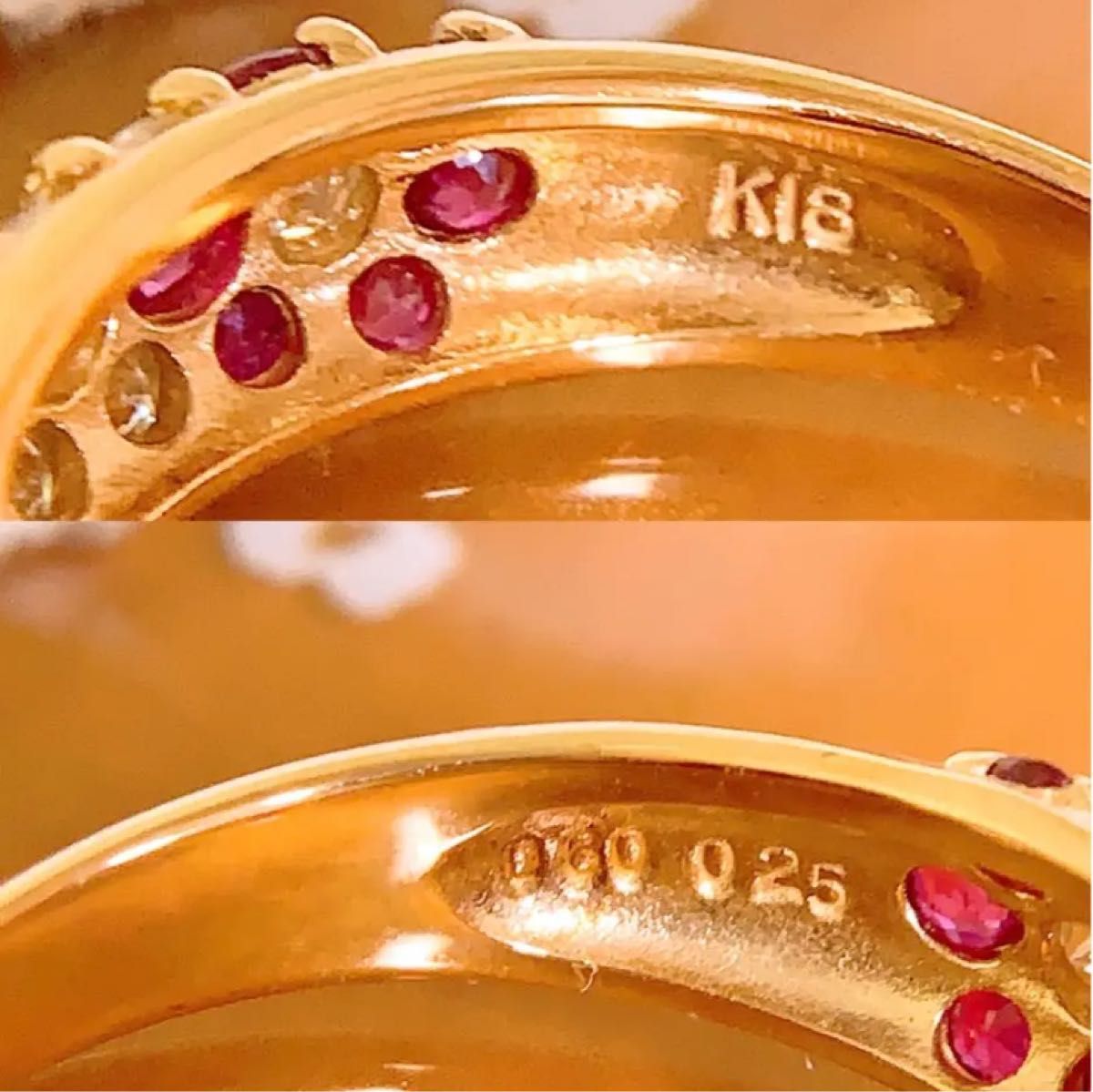美品 計0.85CT k18ルビーダイヤモンドリング k18フラワーダイヤリング