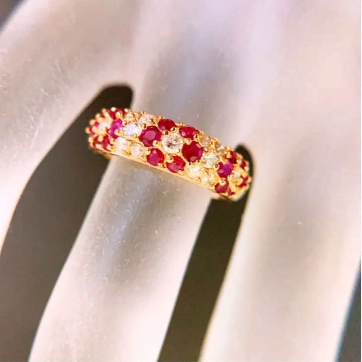 美品 計0.85CT k18ルビーダイヤモンドリング k18フラワーダイヤリング
