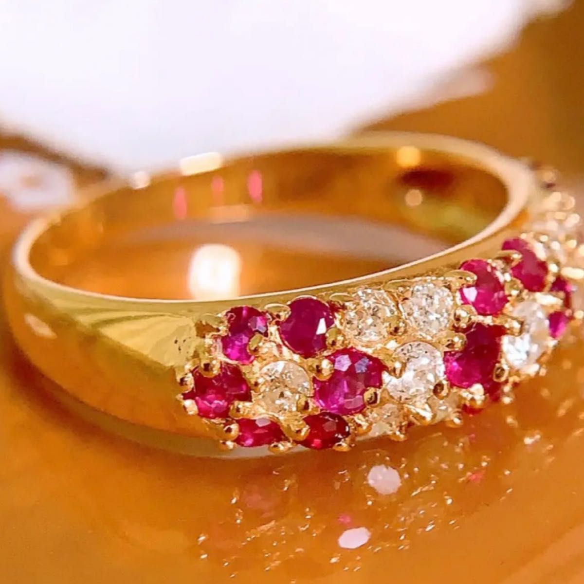美品 計0.85CT k18ルビーダイヤモンドリング k18フラワーダイヤリング