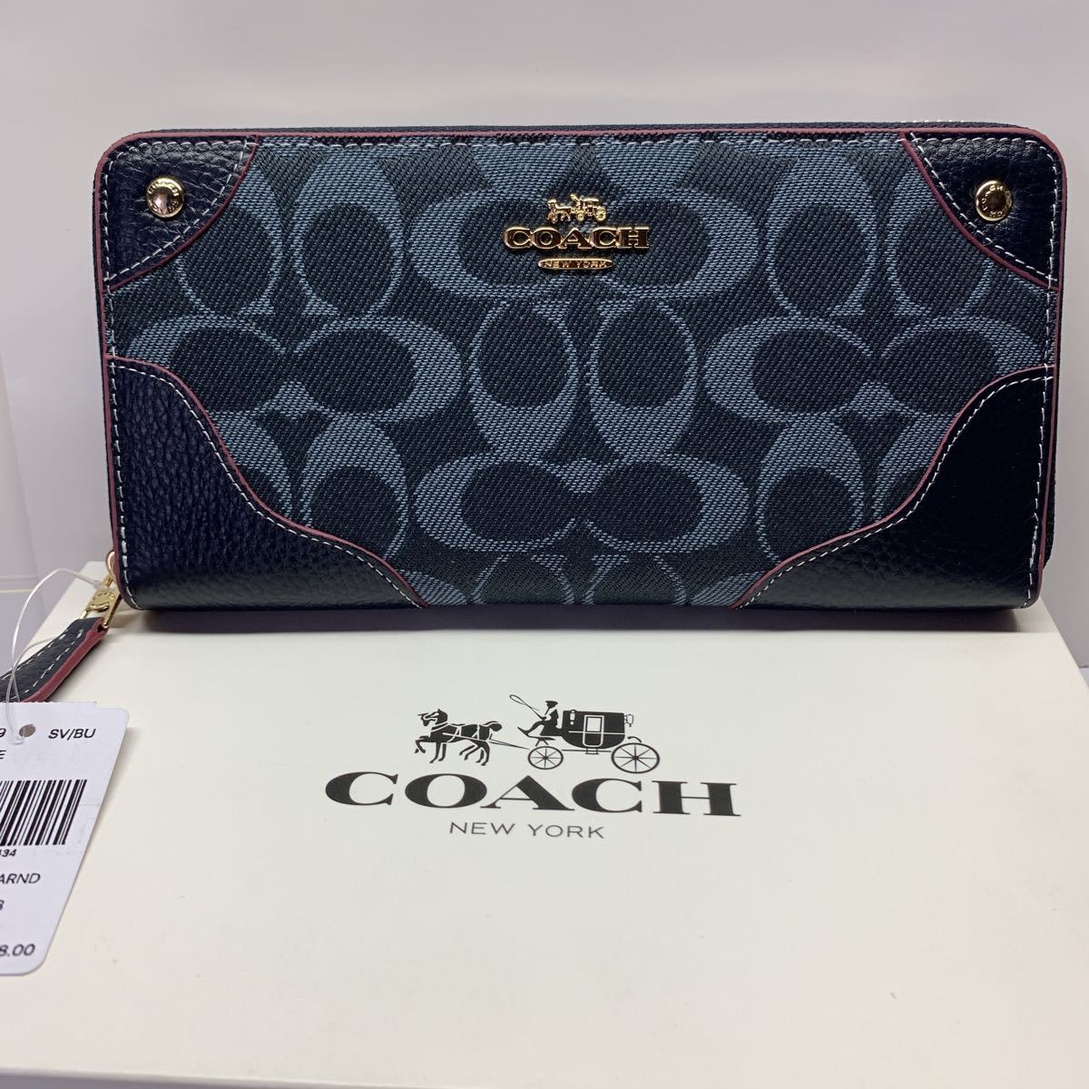 COACH 新品箱付き　長財布 デニムレザー アコーディオン ジップアラウンド　ミッドナイトブルー 翌日発送 _画像3