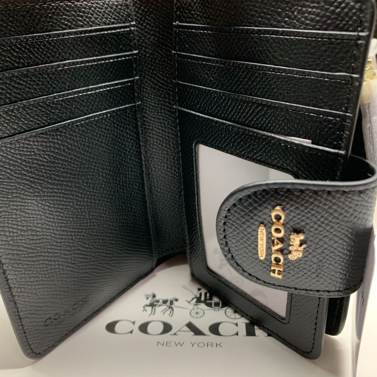 COACH 新品箱付き　6390 二つ折り財布 ミディアムウォレット　黒　ブラック　ラグジュアリークロスグレーン　コーナージップウォレット_画像5