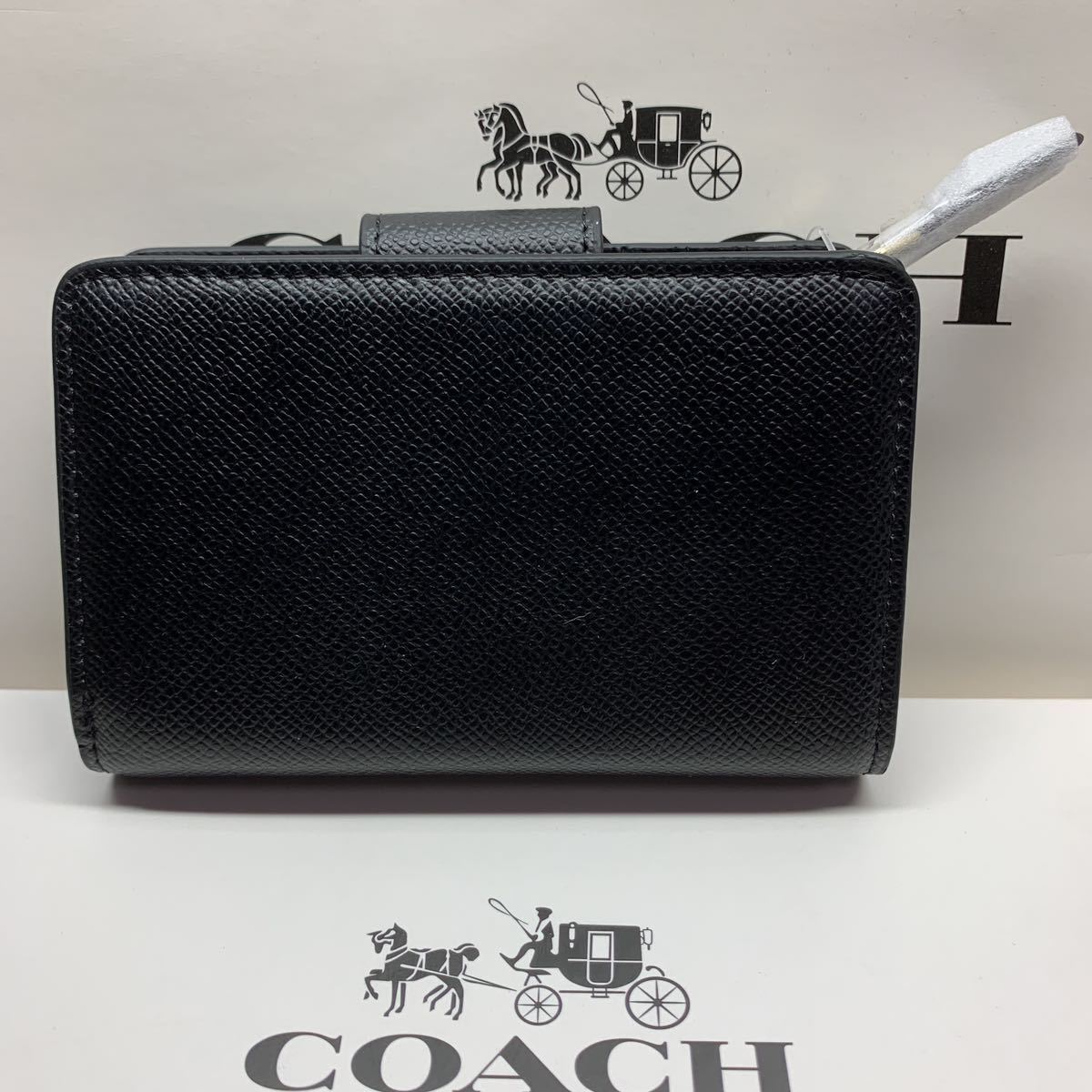 COACH 新品箱付き　6390 二つ折り財布 ミディアムウォレット　黒　ブラック　ラグジュアリークロスグレーン　コーナージップウォレット_画像4