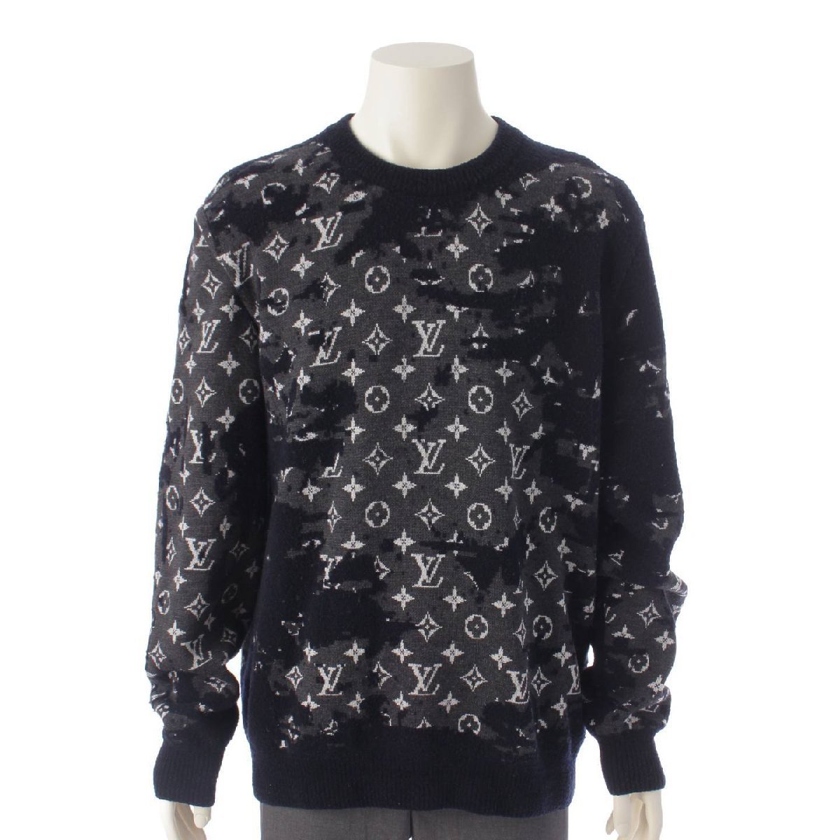 [ Louis Vuitton ]Louis Vuitton 21SS dist rest monogram crew neck wool knitted sweater gray XL 187762