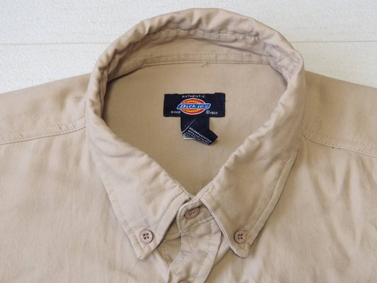 ☆送料無料☆ Dickies ディッキーズ USA直輸入 古着 長袖 ダブルポケット コーデュロイ ボタンダウン シャツ メンズ 3XL カーキ 中古 即決_画像3