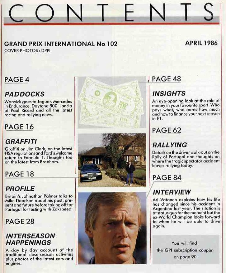 【d0406】86.4 GRAND PRIX INTERNATIONAL／1986年F1日記、ジョナサン・パーマー、ポルトガルラリー、F1マシンを作る、..._画像2