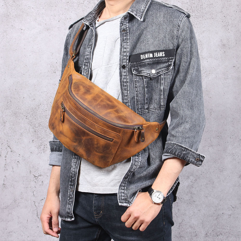  body bag original leather one shoulder bag men's sling bag waist bag hip bag belt bag cow leather leather . back 