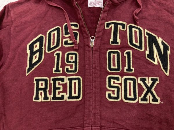 ユニクロ UNIQLO スポーツ ボストン・レッドソックス BOSTON RED SOX 裏パイル MLB ジップアップ スウェット パーカー メンズ L エンジ_画像3