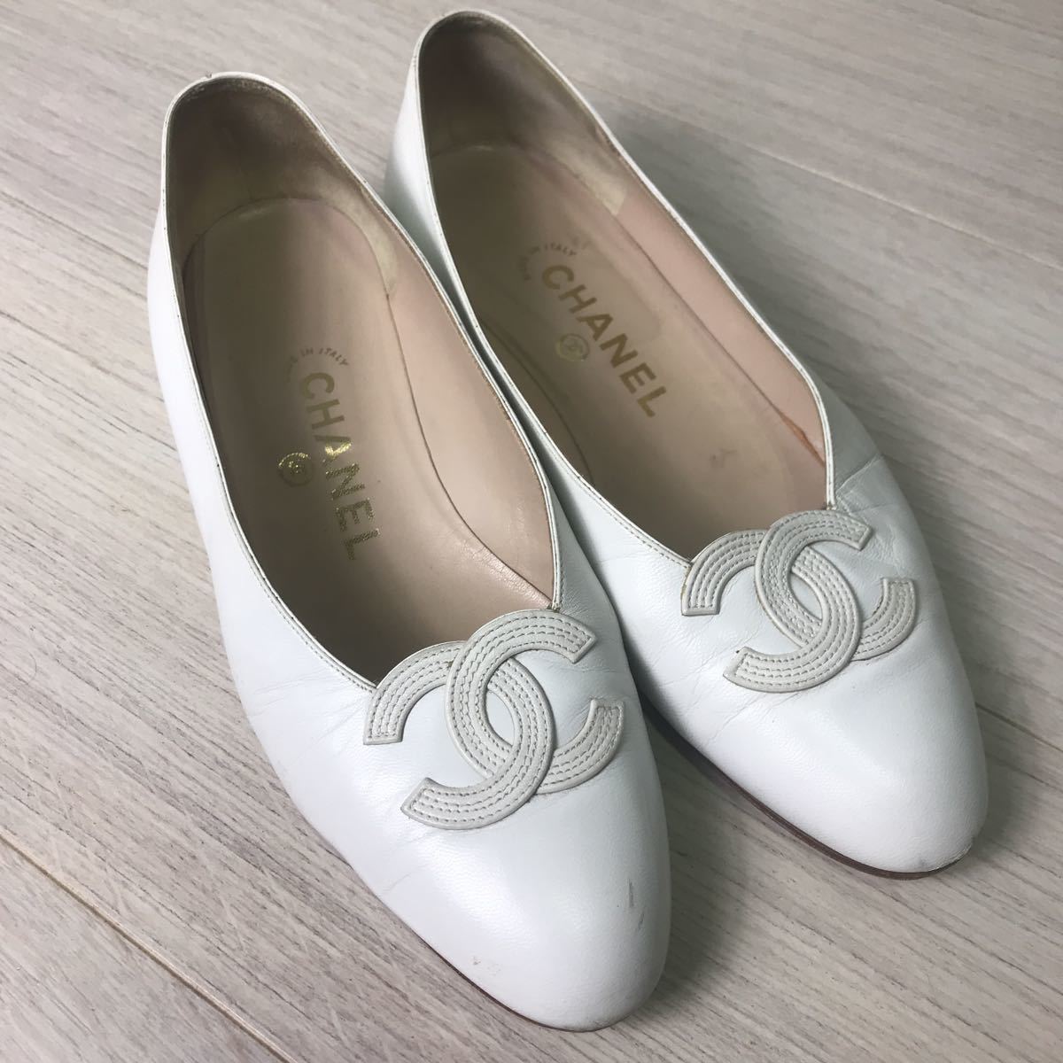 vintage CHANEL Vintage Chanel all white leather flat shoes shoes 37 23.5cm:  Real Yahoo auction salling