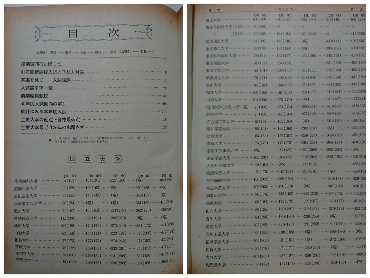 全国大学入試問題正解 昭和40年度 前期編、後期編 旺文社編 1965年 英語/数学/社会/理科/国語/参考書 