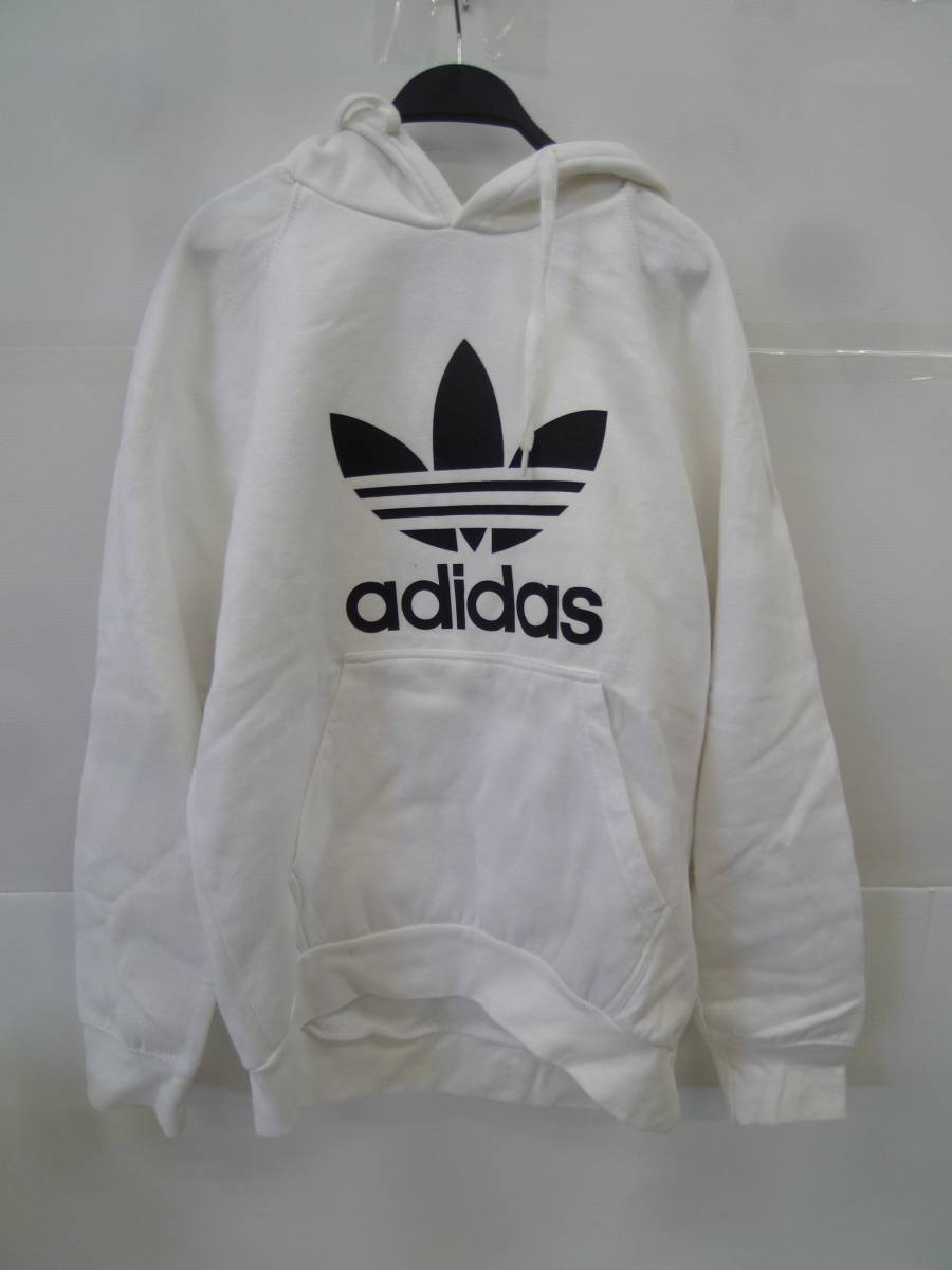 ◆◇adidas アディダス　トレーナー　メンズ　トップス　ホワイト　ロゴ　Lサイズ　裏起毛　スウェット :古ｋ0645-169ネ◇◆_画像1