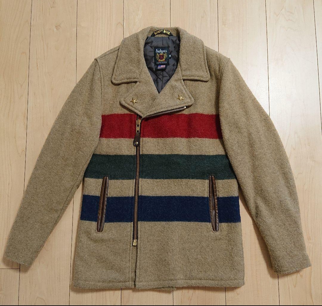 32 良品 SCHOTT WOOLRICH ライダースコート ライダースピーコート スタースタッズ 769US ショット ウールリッチ Pコート ピーコート