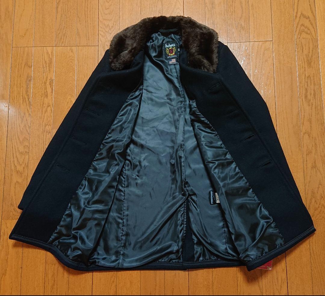 34 新品 SCHOTT NYC No.7586 792US Double Brest Boa Coller Coat 87NAVY ボアカラーコート ボアコート襟ボア ショット ダブルブレスト _画像3