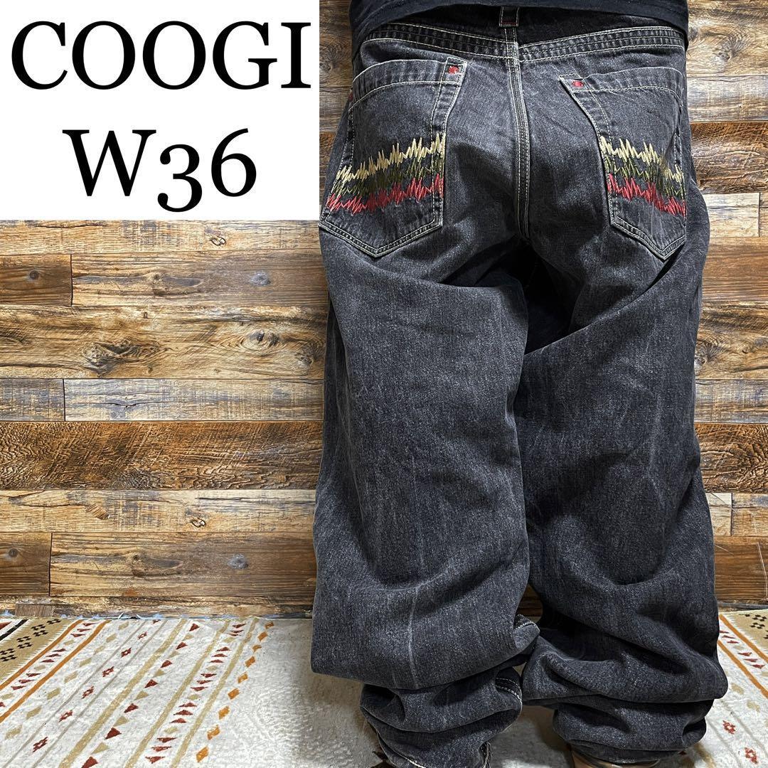 COOGI クージー ブラックデニム ジーンズ ジーパン Gパン w36 刺繍 黒