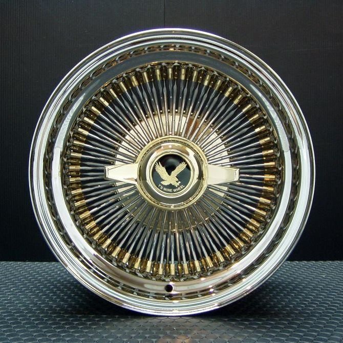 ワイヤーホイール T's WIRE 14X7J STD100SP トリプルゴールド シュアトラックホワイトリボンタイヤセット （ローライダー USDM）_画像5