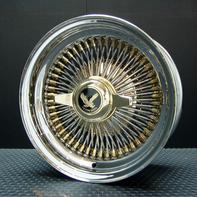 ワイヤーホイール T’s WIRE 13X7J STD トリプルゴールド ホワイトリボンタイヤセット　＜ローライダー/USDM/アコード/ハイラックス＞_画像3