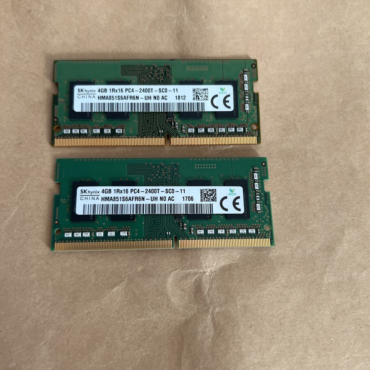 8GB #1231# SKhynix 4GB 1Rx16 PC4-2400T-SC0-11。4GBx2枚=8GB_画像1