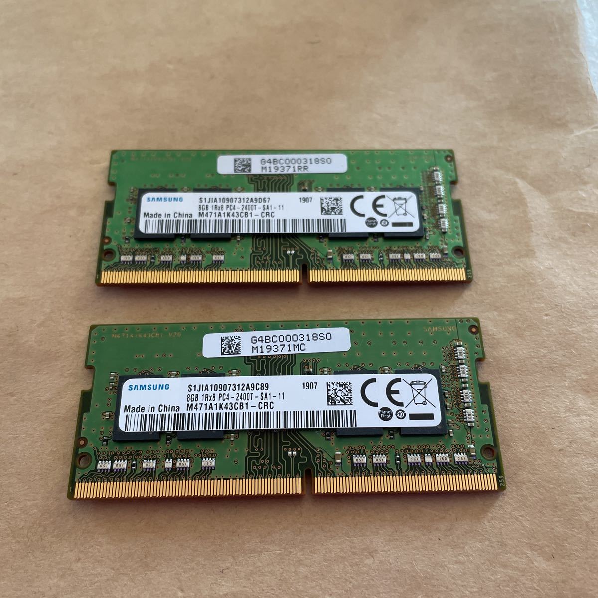 16GB#90#SAMSUNG 8GB 1Rx8 PC-2400T-SA1-11。8GBx2枚=16GB_画像2