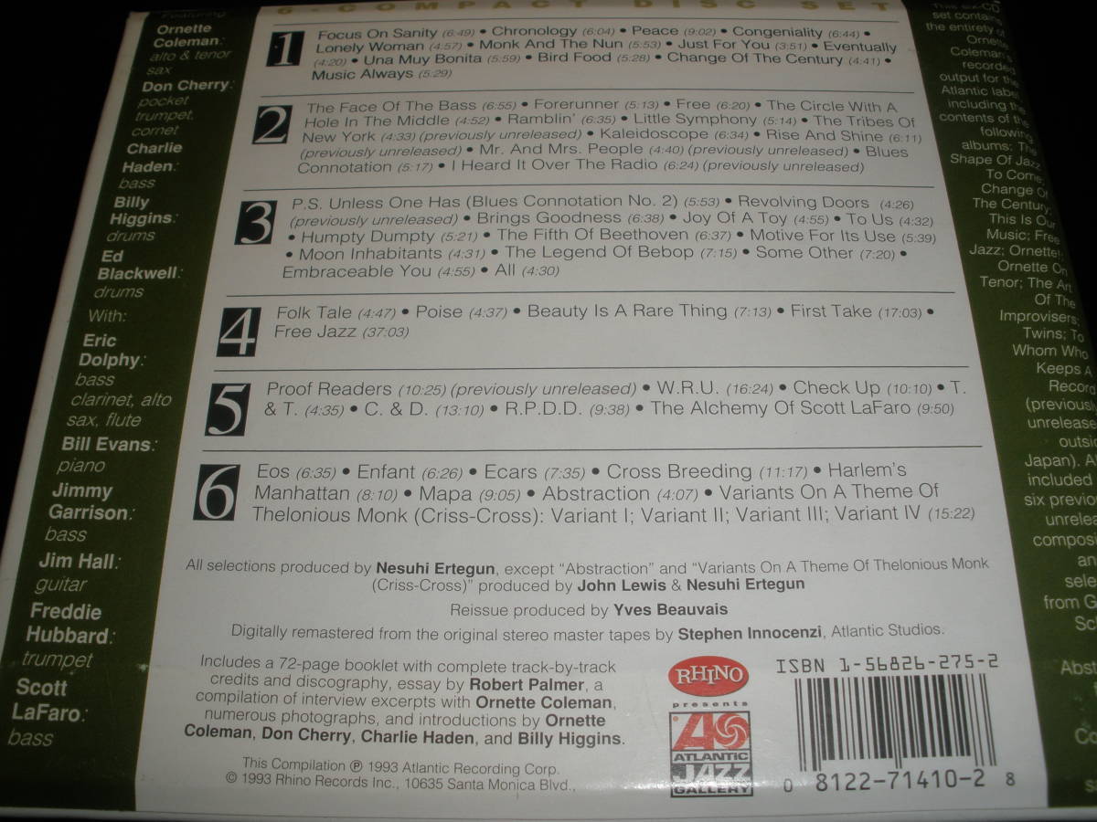 廃盤 6CD オーネット・コールマン ビューティ レア 完全版 ジャズ来るべきもの 世紀 フリー 初 Ornette Coleman Beauty Complete Atlanticの画像2