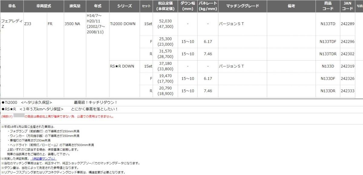 フェアレディZ Z33 RSR ダウンサス (RS☆R DOWN) (前後/1台分セット) _画像3