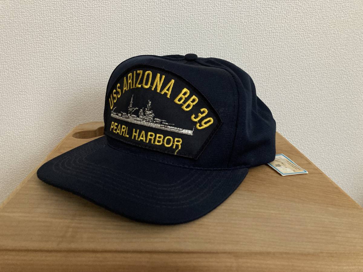 【USS ARIZONA BB 39】アポロキャップ PEARL HARBOR 戦艦アリゾナ 識別帽 90s 未使用品 米軍 真珠湾 NAVY MILITALY USA製_画像2