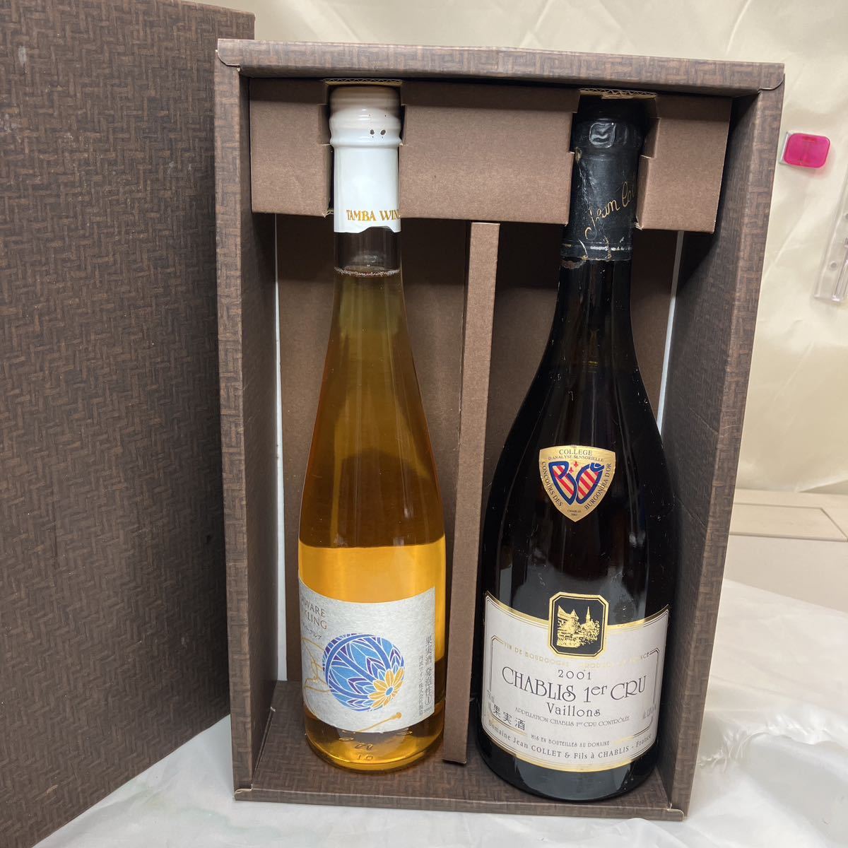 C80 未開封　古酒ワイン2本セット　CHABLIS 1er CRU 2001シャブリ　ドメーヌ ジャン・コレ/丹波　デラウェアスパークリングワイン9a/9b/10a_画像1