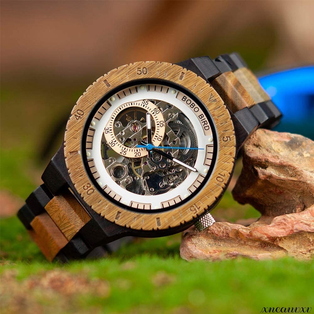 特別セール品】 お洒落な スケルトン木製腕時計 腕時計 男性 ウッド