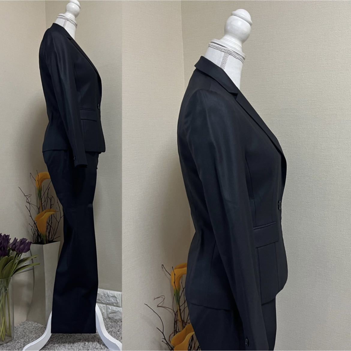 ANAYI アナイ　上質　パンツスーツ　セットアップ　通年　38 M 艶　濃紺　通勤　ビジネス　就職活動