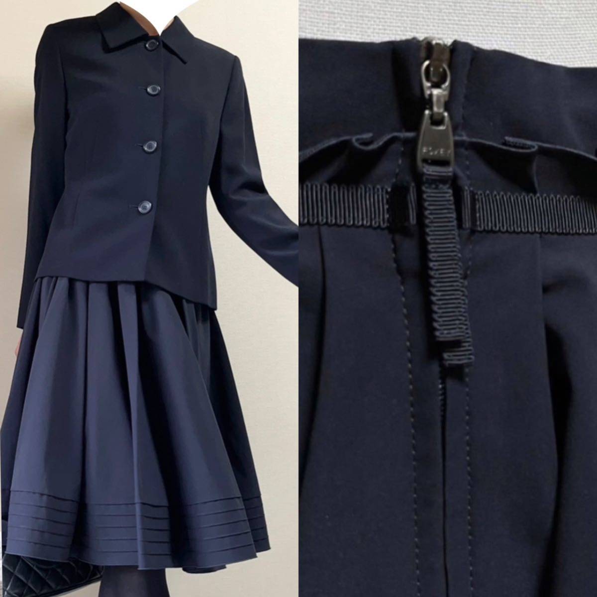 美品 フォクシー フレアスカート 洗える 40 濃紺 M 通年 FOXEY 美品 フォクシー フレアスカート 洗える 40 濃紺 M 通年 FOXEY