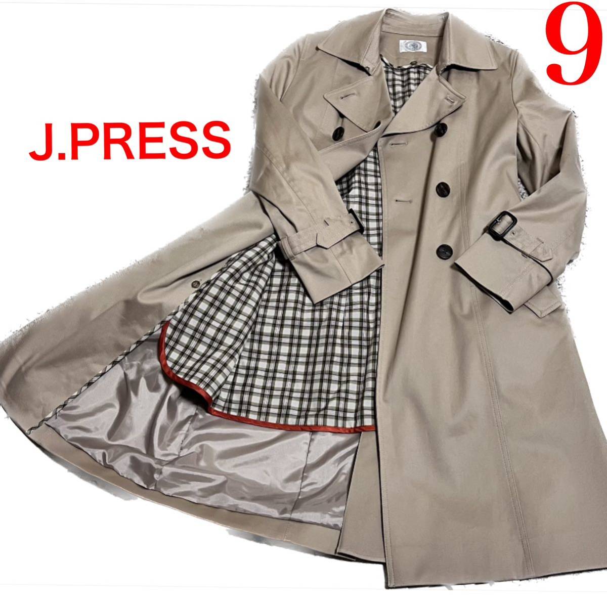 極美品!J.PRESS ジェイプレス 上質 トレンチコート ライナー付 9 M 定価64,000円 ベージュ チェックライナー