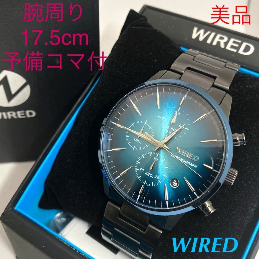 美品☆電池新品☆送料込☆セイコー SEIKO ワイアード WIRED クロノグラフ メンズ腕時計 TOKYO SORA ブルー/グリーン VD57-KJD0 AGAT420_画像1