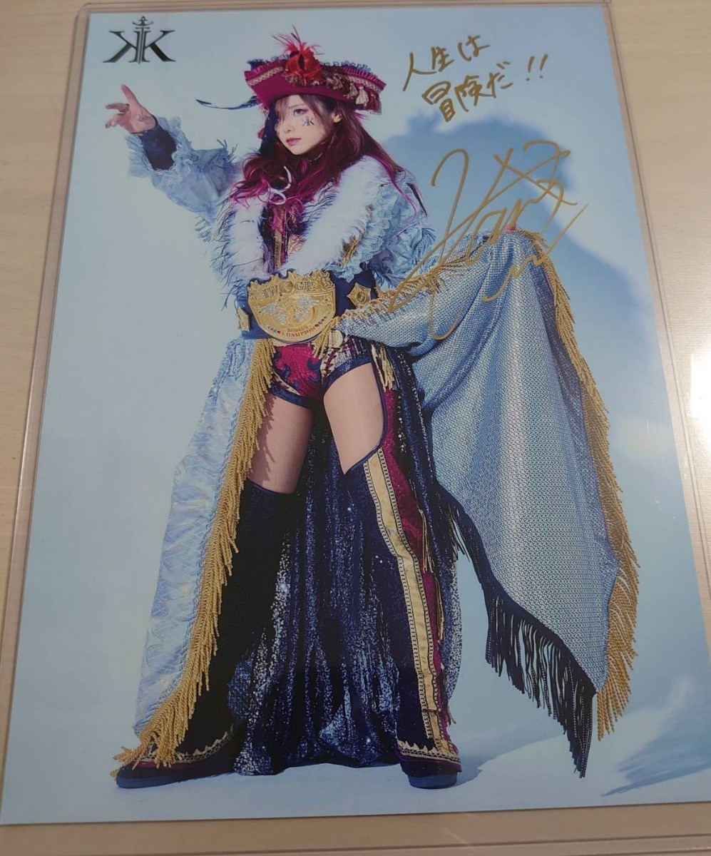  Yahoo auc limited exhibition Star dam STARDOM KAIRI kai li with autograph portrait ② IWGP purple . Io rock . flax super middle ... tree . flower WWE