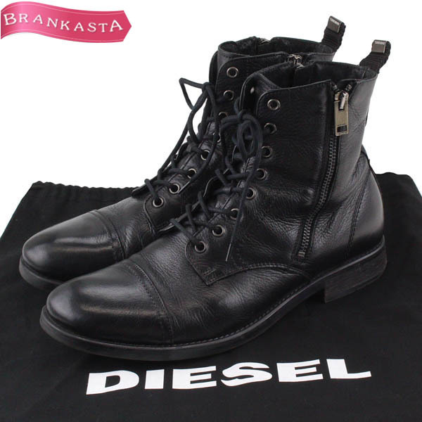 DIESEL/ディーゼル D-KALLIEN メンズ ショートブーツ 靴 レースアップ 編み上げ レザー サイドジップ 41 黒 [NEW]★52DC19_画像1