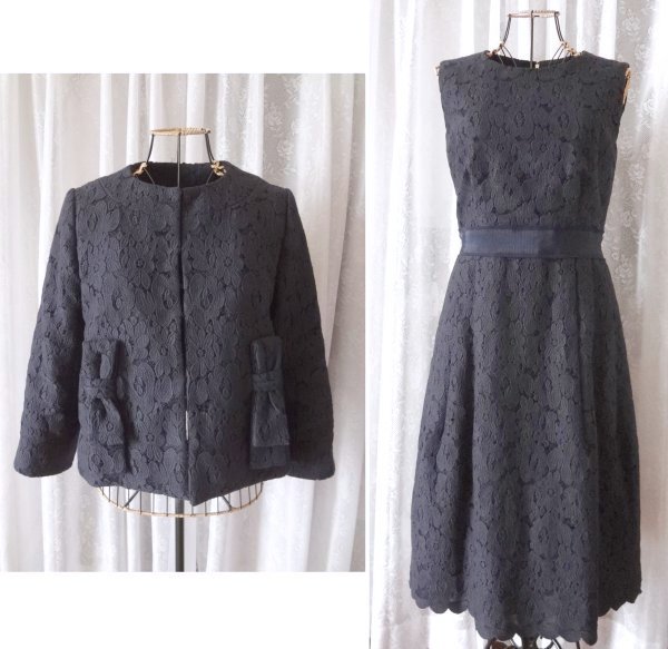 * new goods equipped including postage Jane Marple Don rusa long re car s race. bolero jacket &ko Kuhn dress navy One-piece navy blue semi formal 