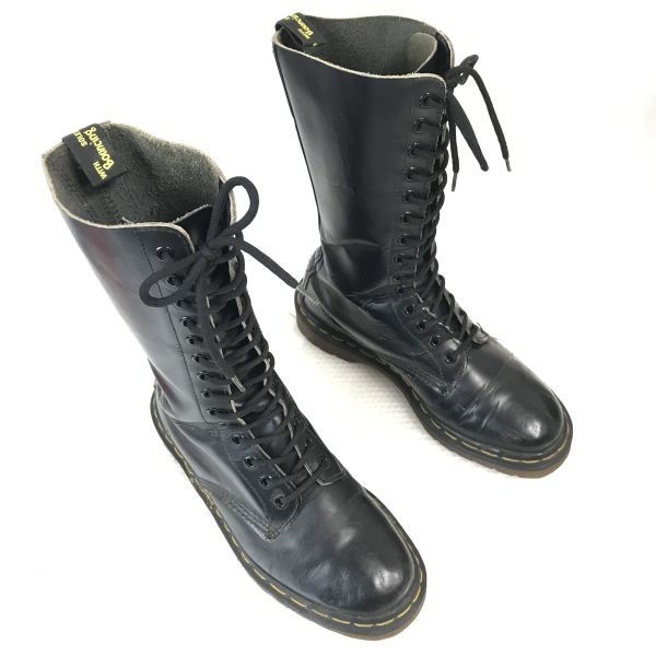 英国/UK/イングランド製/90s/Vintage☆ドクターマーチン/Dr. Martens☆本革/14ホールロングブーツ【UK6/24.5/黒/BLACK】Shoes◇bWB93-23