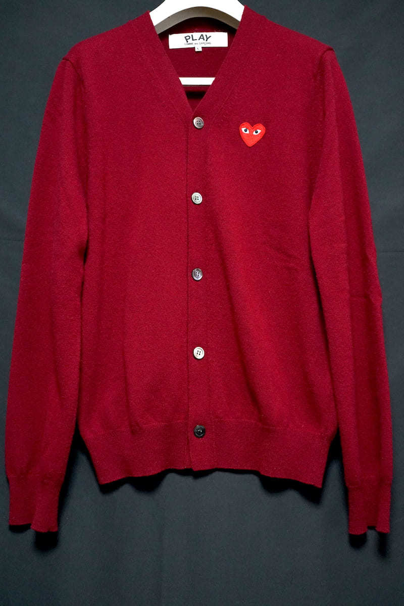 中古 Comme Des Garons Play コムデギャルソン プレイ ハートロゴ ニット カーディガン レッド AZ-N008 サイズL