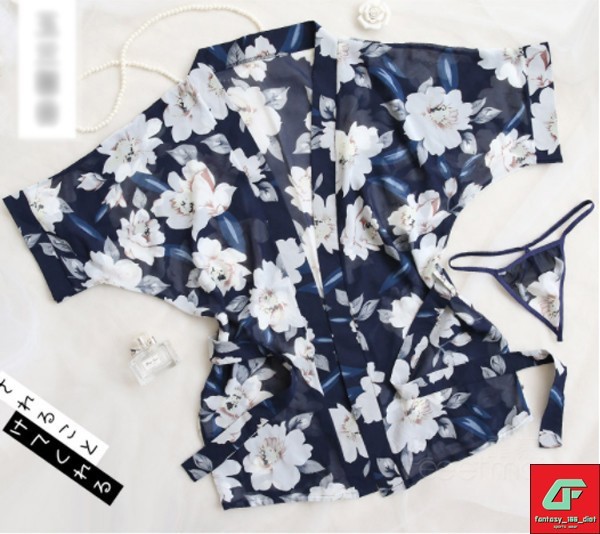  chiffon pyjamas yukata design floral print print baby doll see-through cosplay Japanese clothes 